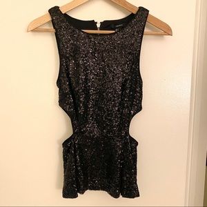 Black sequin sleeveless blouse with cutouts